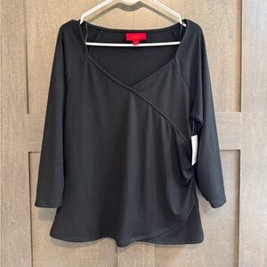 NWT Jennifer Lopez Black Ribbed Wrap-Style Long Sleeve Top
